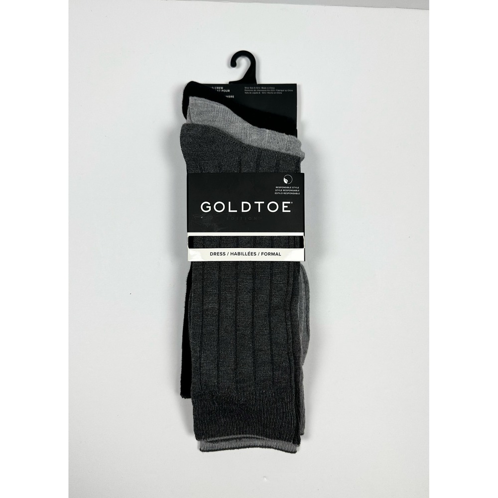 Goldtoe Edition Mens Crew Dress Socks 3 Pack Black Grey Formal WGM103R03-01